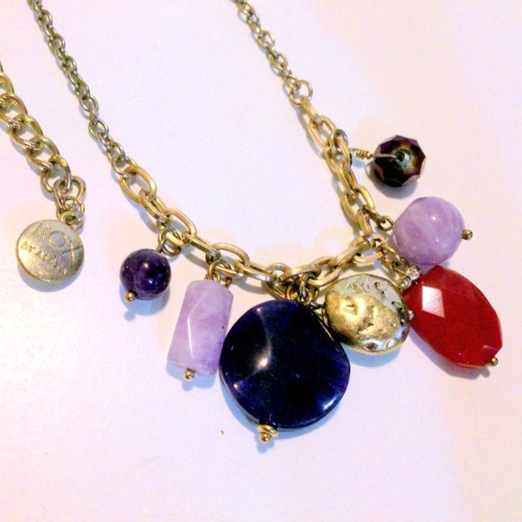 ROX by Alexa Multi Gemstone Bead & Gold Tone Necklace * - Picture 3 of 4